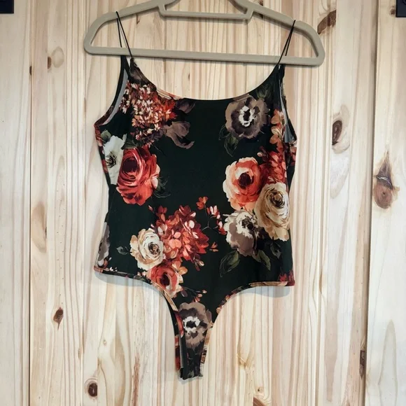 Polly & Esther Green Floral Spaghetti Strap Thong Bodysuit - Picture 7 of 10